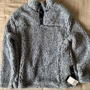 Navy blue and white sherpa